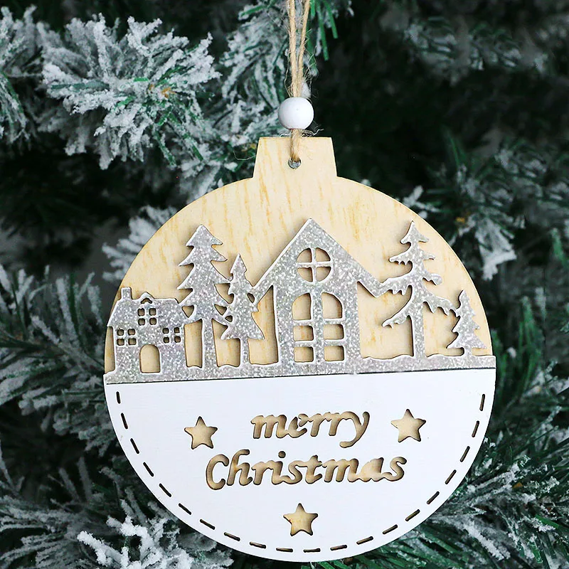 

(1Pcs/bag)10.9-11.9Cm Double-Layer Splicing Wooden Pendant New Year's Room Christmas Tree Pendant Matching Holiday Celebration