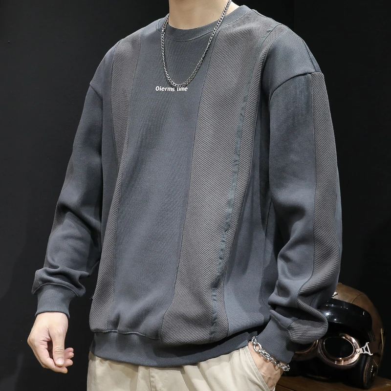 Round Neck Fleece-Lined Sweater Men's Pure Color Autumn  Winter Thickened Warm Trendy Large Size Simple Fashion All-Match Casual