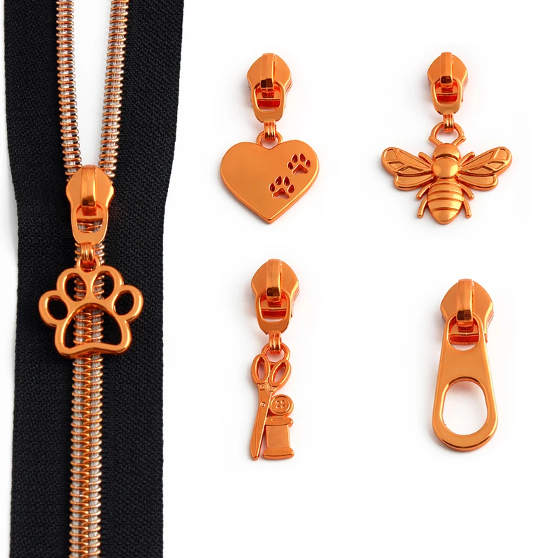 

5PCS Orange 5# Nylon Zipper Repair Sewing Accessories Clothing Handicrafts Removable Zipper Head DIY Puller Slider Repair Kit