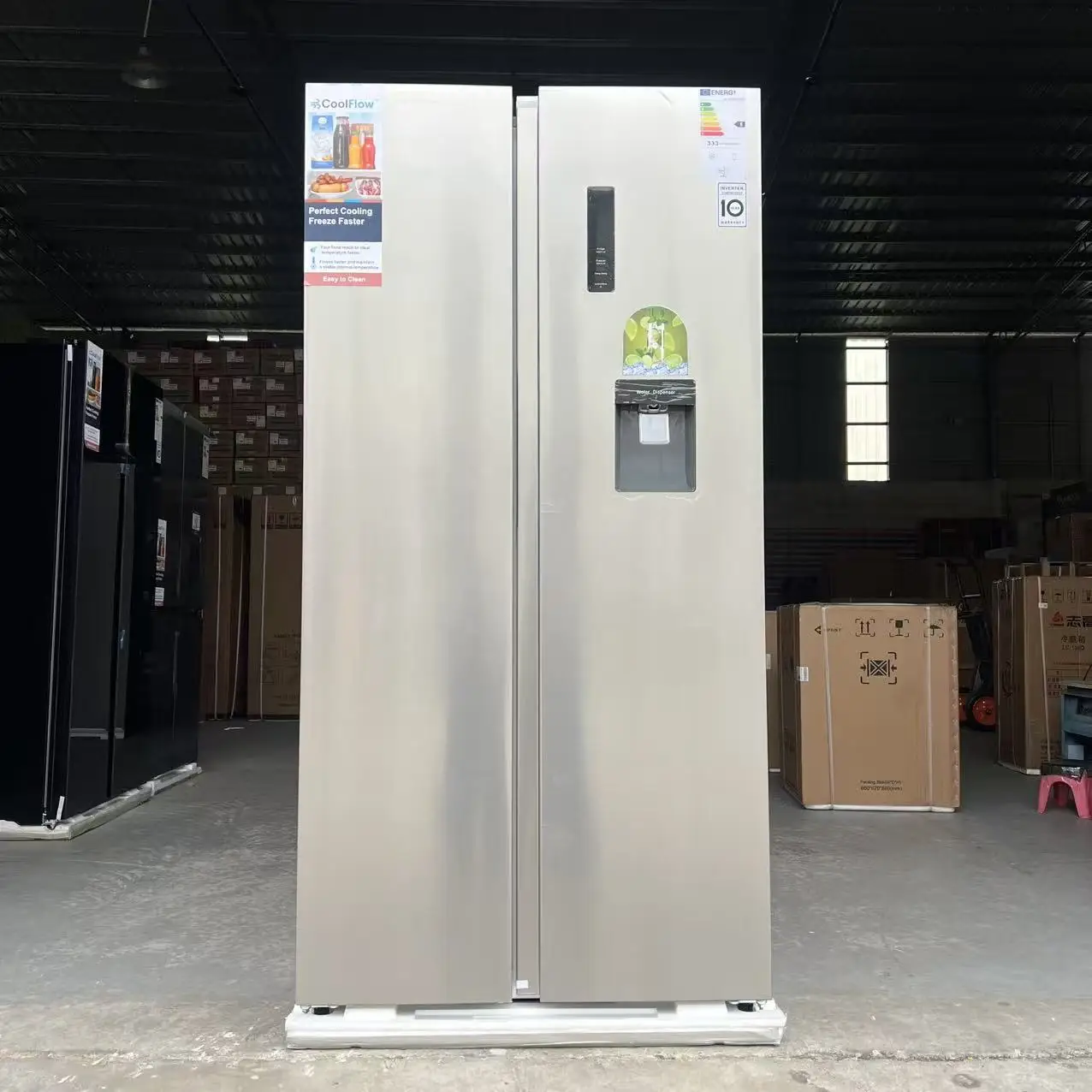 

Холодильник Side-by-Side из нержавеющей стали с двумя дверями, 691 л, большой объем, с диспенсером, вентиляторным охлаждением, No Frost, инверторный