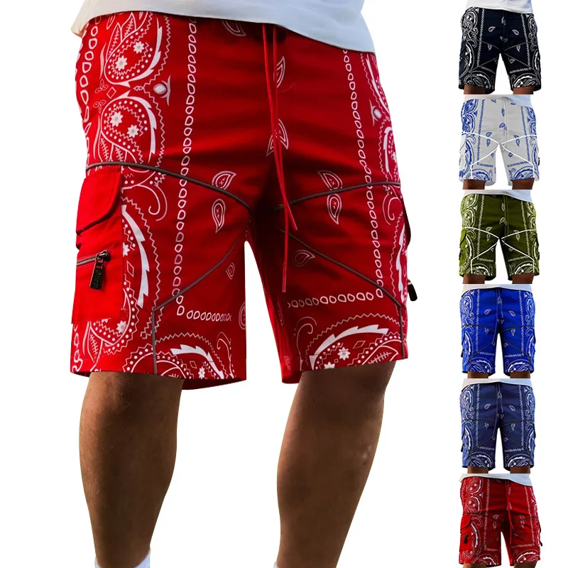 Workwear Shorts Men's Cashew Flower Shorts European and American Loose High Street Multi Pocket Casual Men's Straight Tube