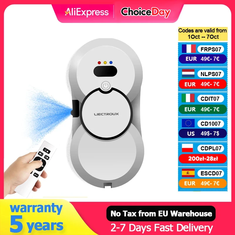 Robot nettoyeur de vitres Liectroux HCR-10, pulvérisation d'eau ultrasonique, aspirateur robot ultra-mince pour les vitres, nettoyage des vitres à domicile, nettoyage à sec et humide, parcours AI