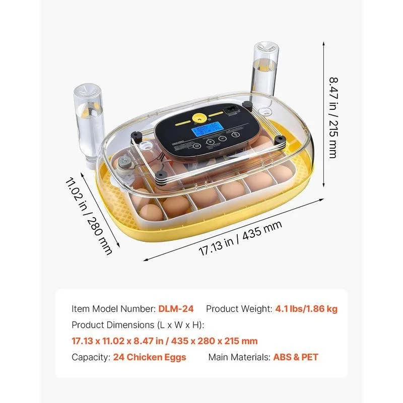 24 Egg Incubator, Automatic Egg Turner with LED Candler, Temperature & Humidity Control, 360° View Clear Window, Auto Water Refill, Poultry Eggs Incubators for Hatching Chicks Ducks Goose Quail