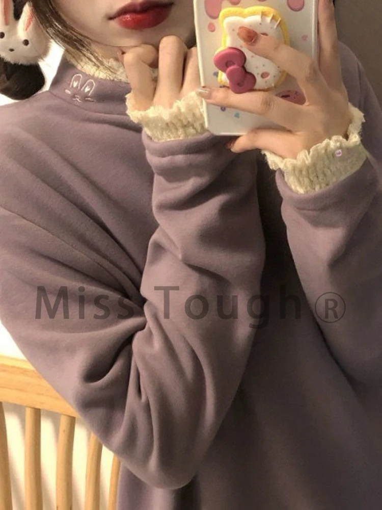 Japanese Sweet Sweater Tops Women Lace Lolita Kawaii Cute Pullovers Tops Female Long Sleeve Korean Style Clothing Autumn 2022