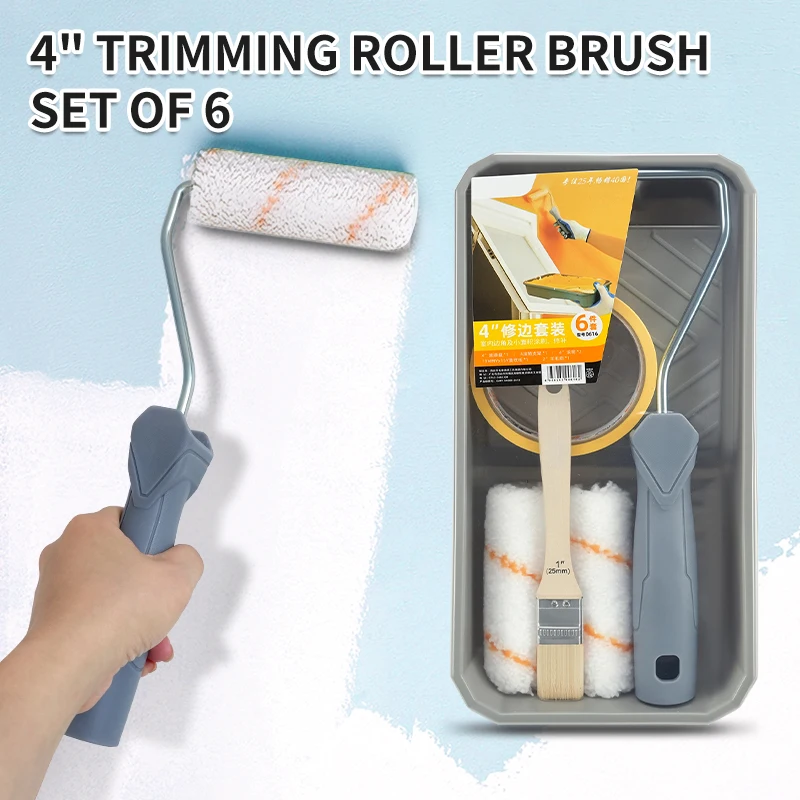 6-in-1 Multi Brush Set 4Inch - Precision Painting Tools for Corners/Edges, Quick Change Anti-Rust Roller Cabinet/Wall Use
