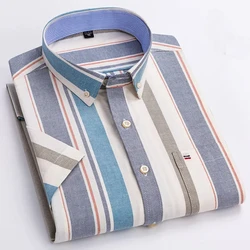 S-7XL Men's Summer Short Sleeved Shirt Oxford Cotton Plaid Stripe Solid Color Comfortable Breathable Business Leisure Tourism