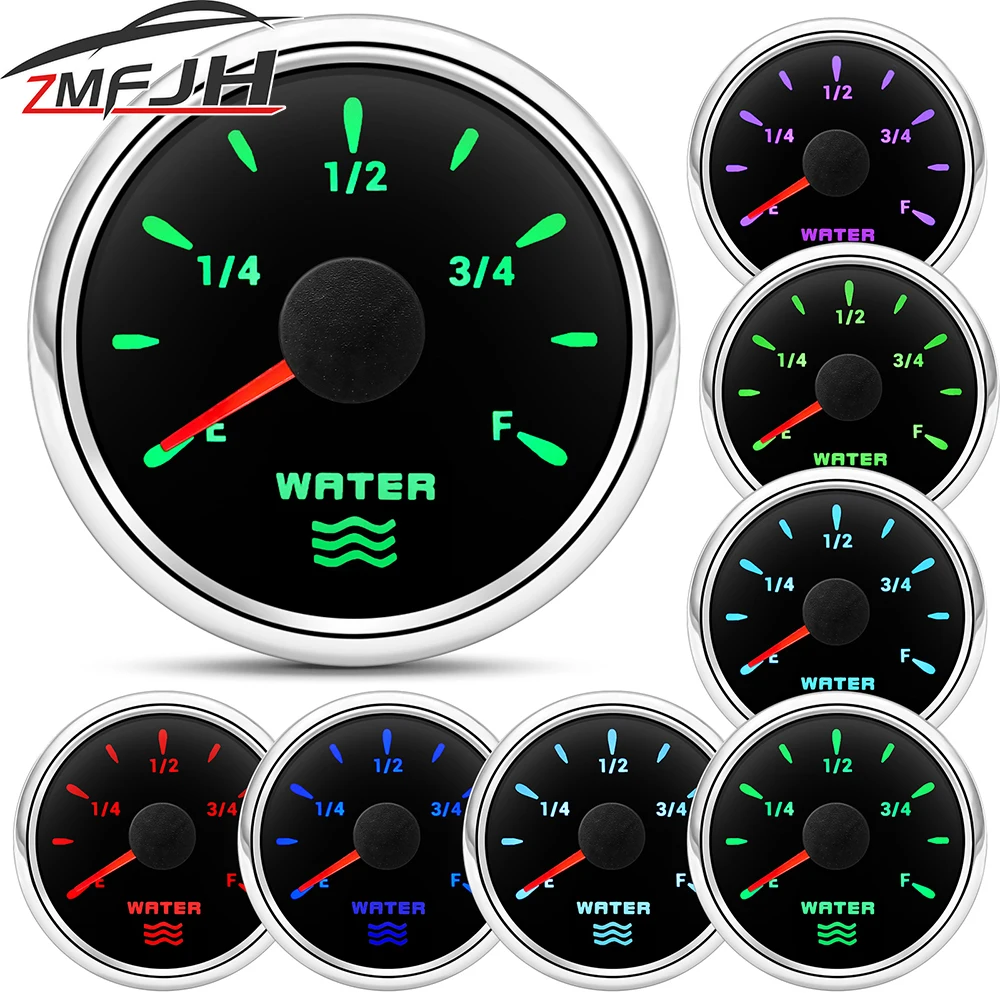 52mm Water Level Meter 0~190ohm Water Tank Indicator For Marine Boat Car 7 Color Backlight Waterproof Water Level Meter 12V 12V