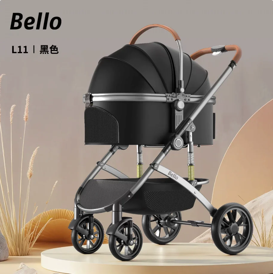 

2-in-1 Pet Stroller for Dogs Cats, Aluminum Alloy Foldable Carrier with Detachable Bag & Shock Absorbing Wheels