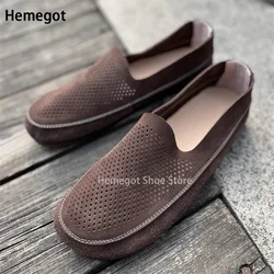 Men's Breathable Hollow Shoes Slip-On Loafers Summer Casual Leather Cowhide Flats Males Leather Shoes Zapatillas De Hombre