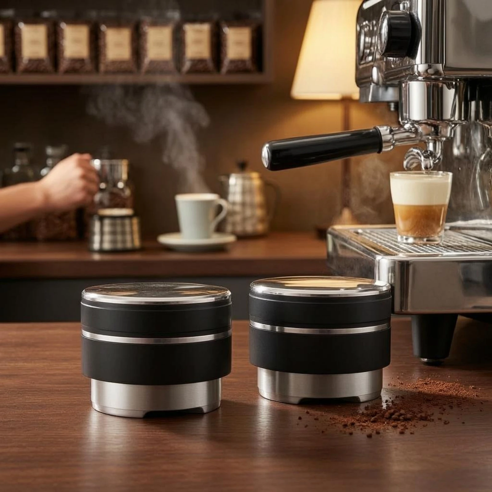 

Espresso Powder Dispenser Aluminum Alloy Weight-Based Coffee Dispenser Distribution Tool Polished Finish Layered Construction