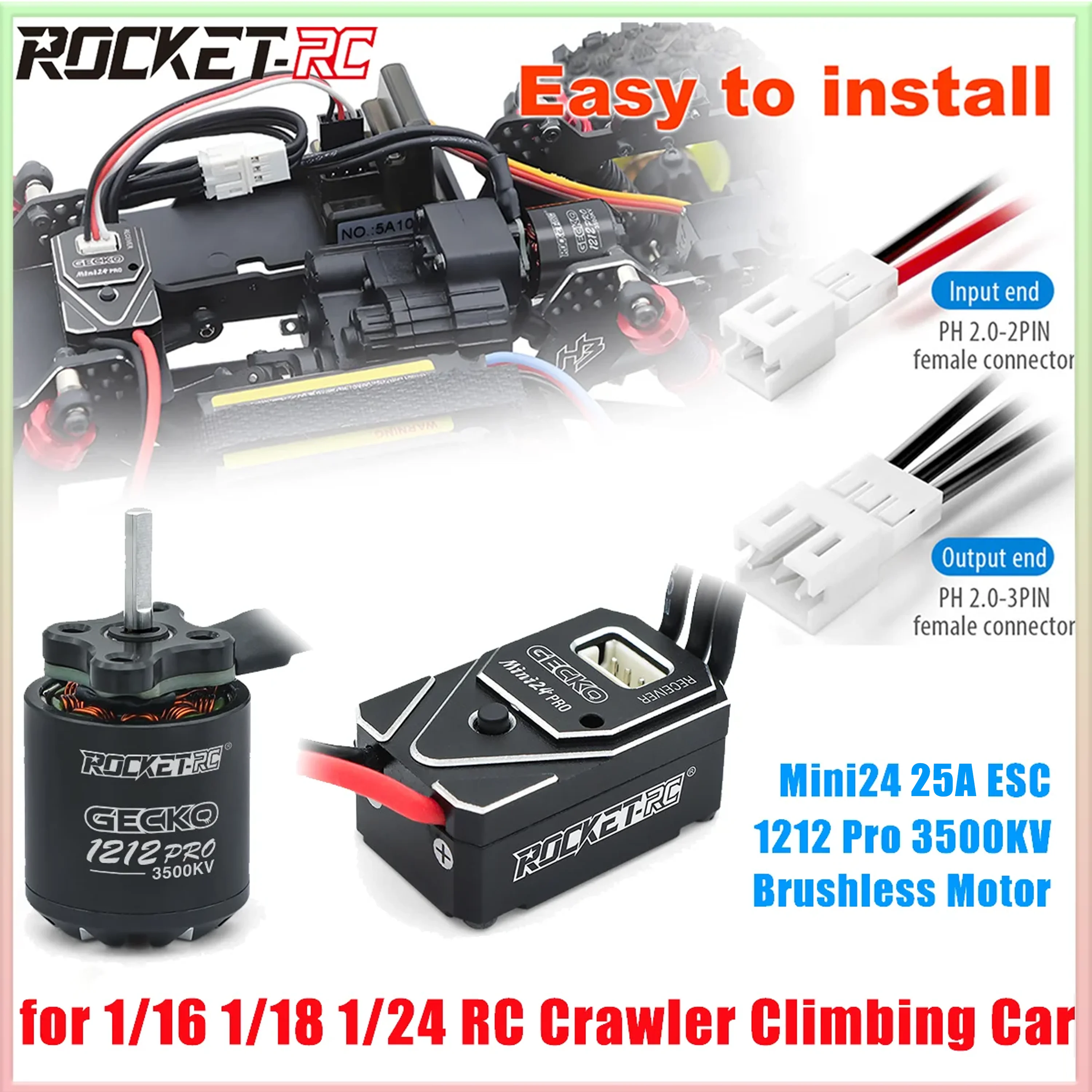 

ROCKET-RC 1212PRO 3500KV Мотор Водонепроницаемый бесщеточный Mini24Pro f 25A ESC для 1/16 1/18 1/24 RC Гусеничный альпинистский автомобиль TRX4M SCX24