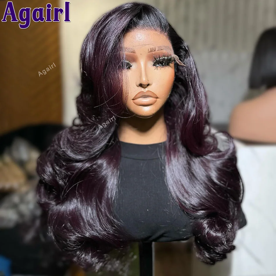 200% Dark Purple With Black Roots 13X6 Lace Front Human Hair Wigs Ready To Go 13X4 Body Wave Lace Frontal Wigs For Black Women