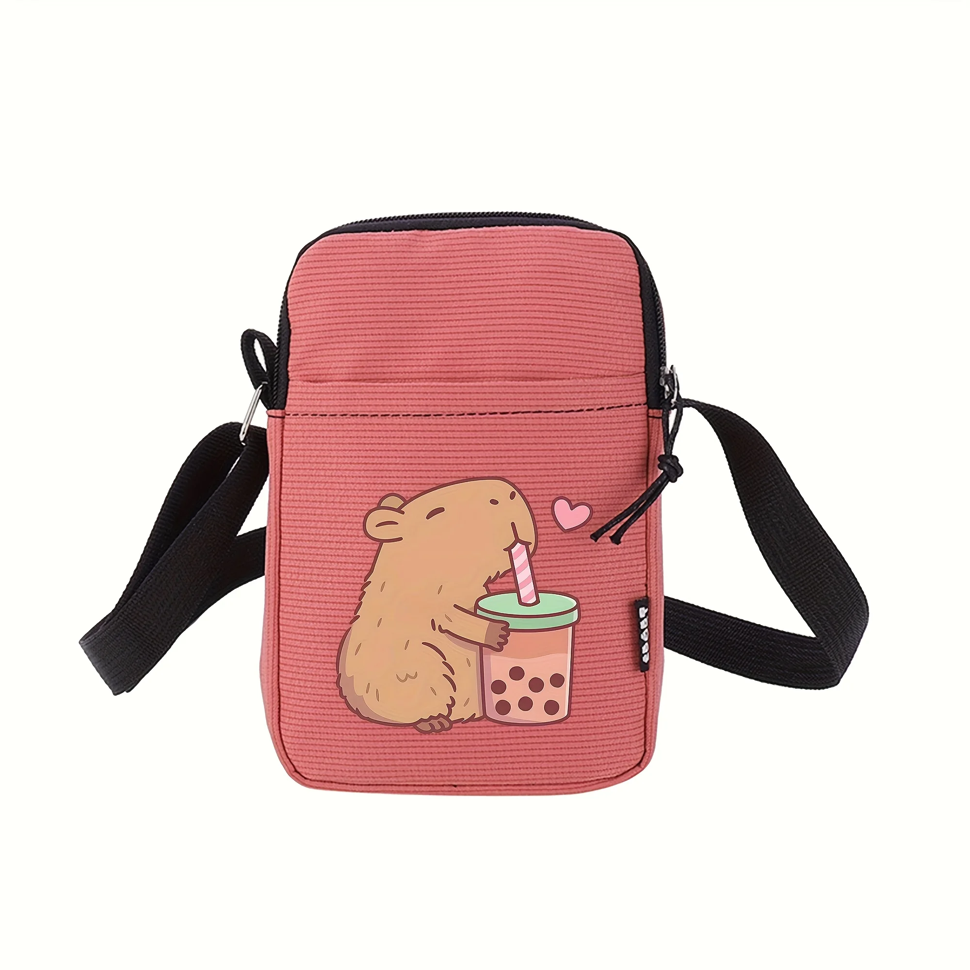 Kapibara Bubble Tea Pattern Mobile Phone Bag Coin Purse, Multifunctional Mini Zipper Crossbody Bag, Perfect Valentine's Day Gift