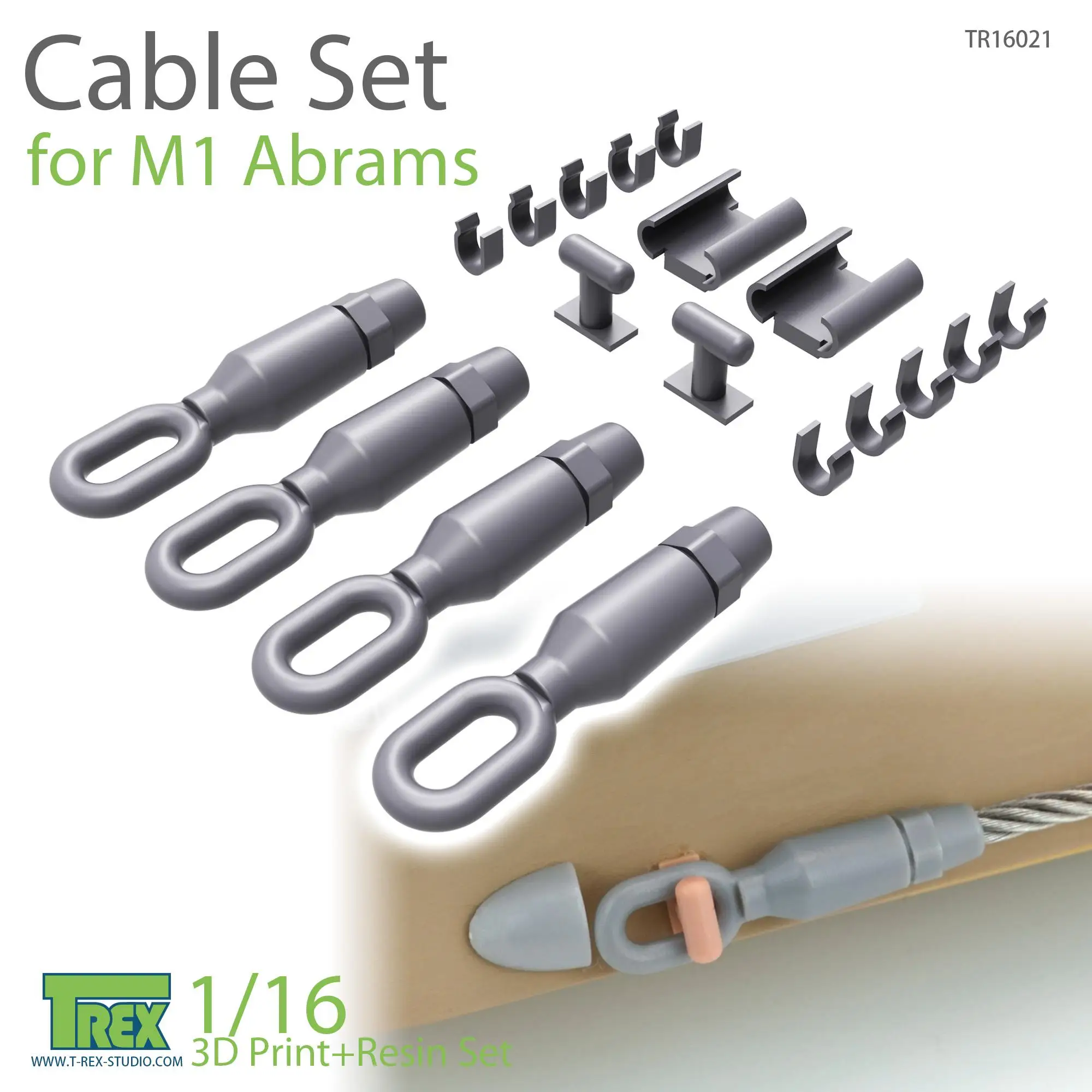 

T-REX 16021 1/16 Cable Set for M1 Abrams 3D Print+Resin Set Steel Included