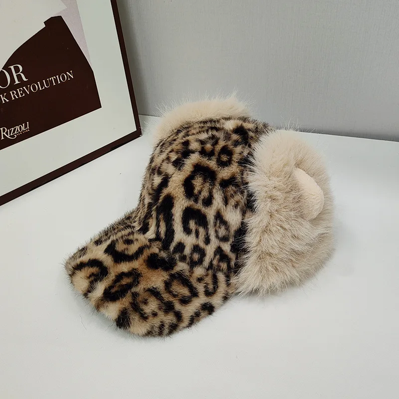 

Baseball Cap Women Winter Leopard Ears Design Hat Warm Accessory For Autumn Spring Golf Climb Outdoor Sports