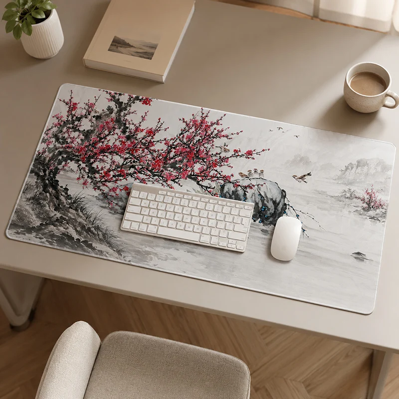 Mouse Pad Ink Red Plum Lake Landscape Gamer printon demand Large HD Mousepad XXL keyboard pad Non-Slip Carpet Laptop Table Mat