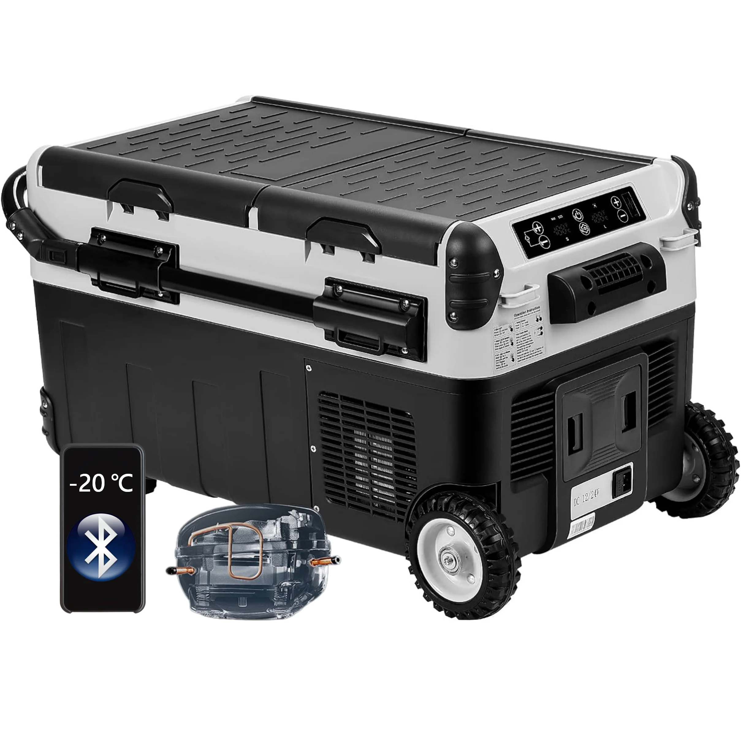 FSX30K 30L DC 12V 24V Compressor Solar Double Zone Dual Control Display Handle Wheel Battery Mini Cooling Portable Car Fridge
