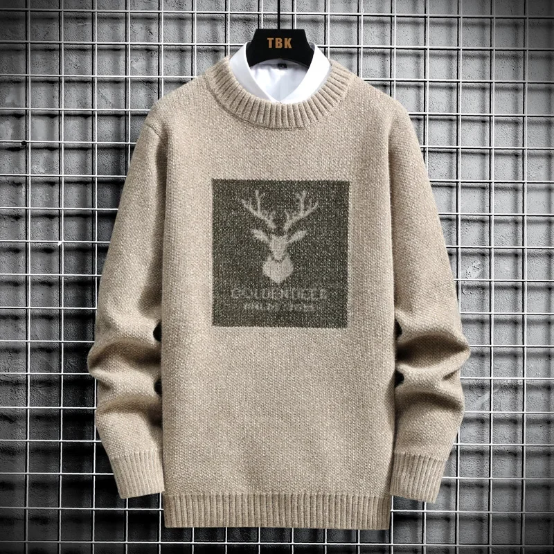 Herfst Vintage Truien Lelijke Truien Voor Mannen Gebreide Trui Mannen Hertenprint Pullover Harajuku Wit Gewatteerde Fluwelen Trui