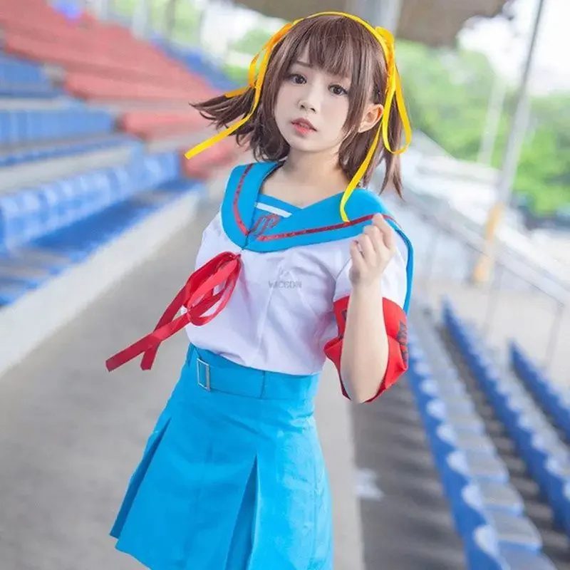 Anime Suzumiya Haruhi No Yuutsu Cosplay Suzumiya Haruhi Kostuum Vrouwen Meisjes Jk Uniform Top Rok Outfit Halloween Op Maat Gemaakt