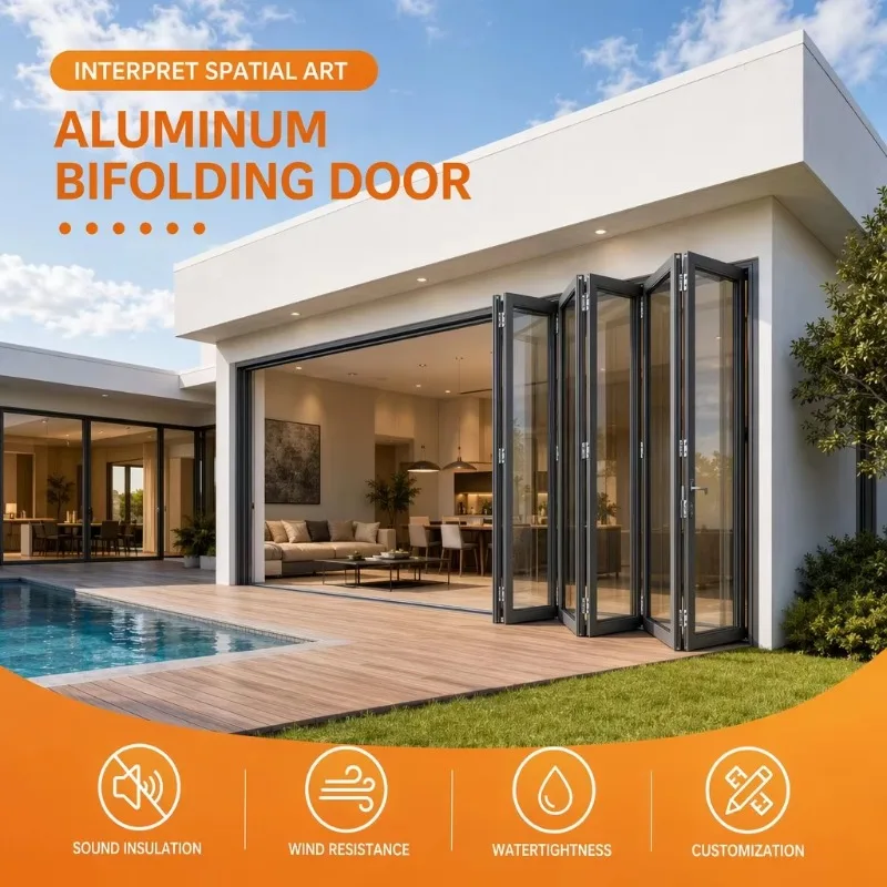 Exterior Mounted Double Outer French Bifold Door Standard Aluminum Folding Panel For Balcony And Outdoor Terrace Access