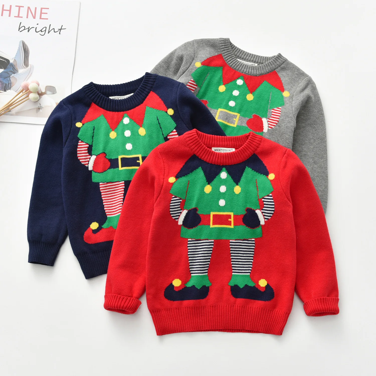 Christmas Children Clothing Pullover Sweater Cute Cartoon Warm Spring Children Clothing New Style Wool Children Top