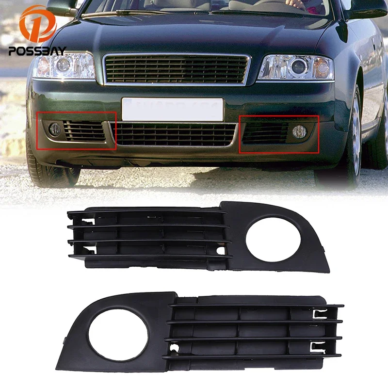 

POSSBAY Car ABS Plastic Front Left/Right Bumper Fog Light Lamp Cover Grille for Audi A6 C5 Sedan&Avant 2002-2005 Facelift