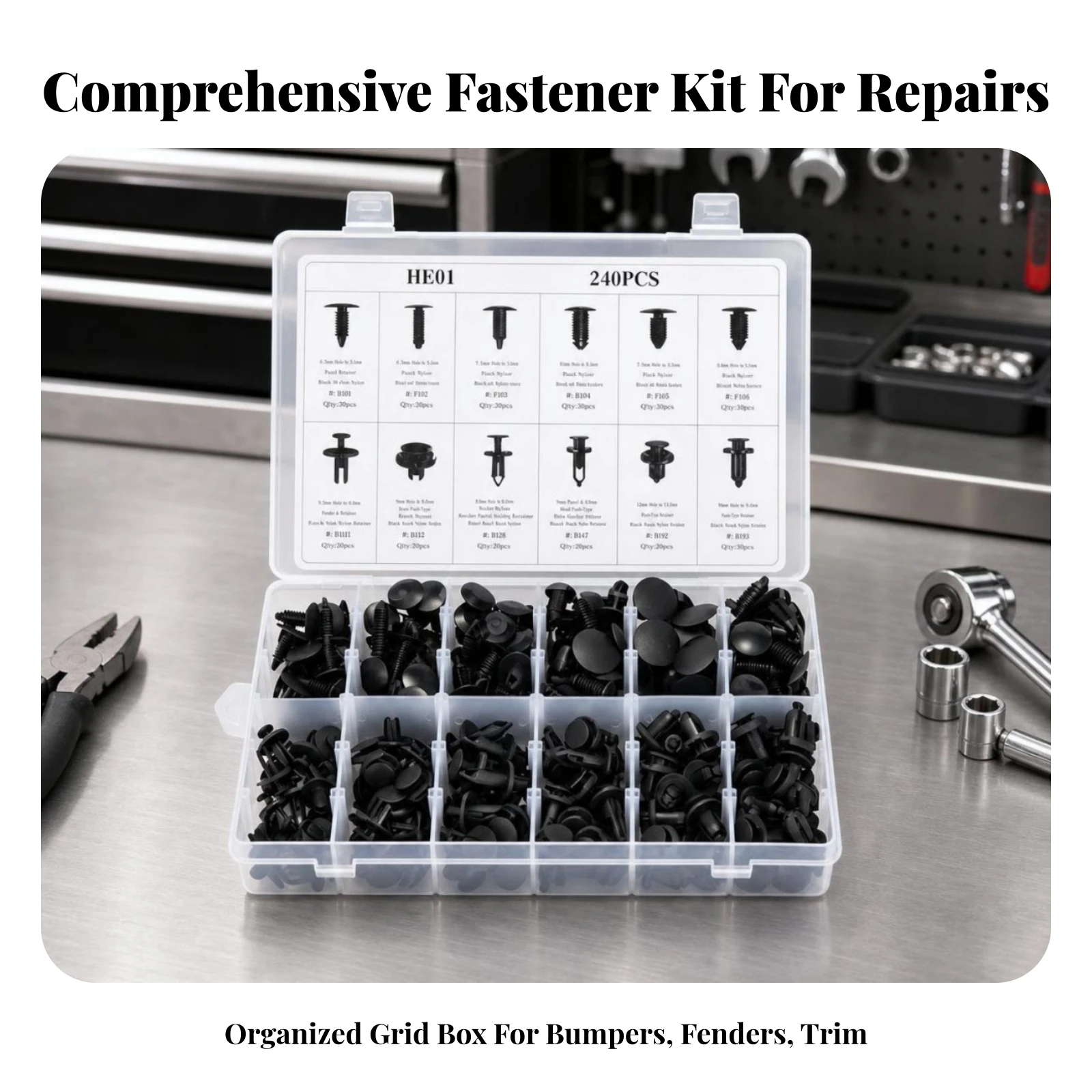Car Push Pin Kit with Pry Tools Scratch-Resistant Automotive Clips with Removal Tools Car Trim Removal Tool Kit Portable