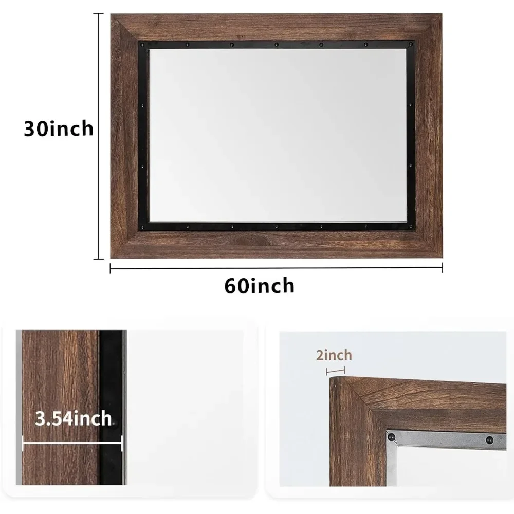 Rustic Wooden Framed Wall Mirror Bathroom Mirrors 60