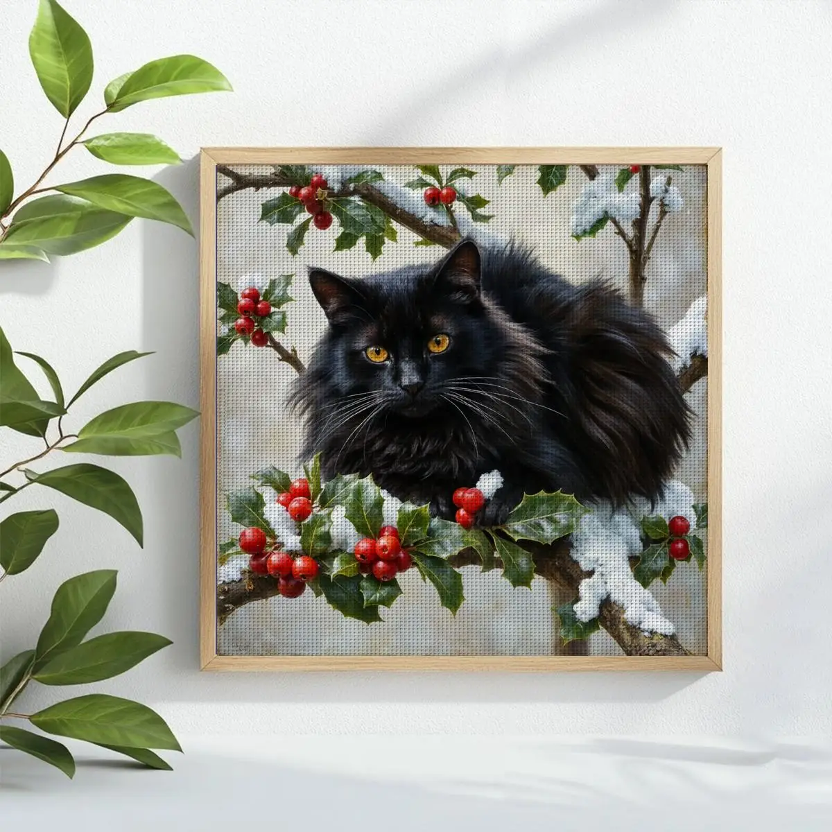 1 Stück 40X40CM/15,74 Zoll Die schwarze Katze auf dem Baum gestempeltes Kreuzstich-Set DIY-Set 11CT/14CT DIY Stickset DIY Kreuzstich – Detail 1