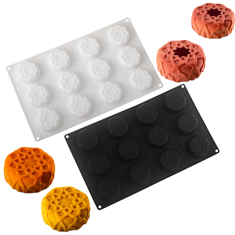 12 cavidades dahab mousse sobremesa molde de silicone redondo mini bolo molde de chocolate chá da tarde sobremesa molde de cozimento