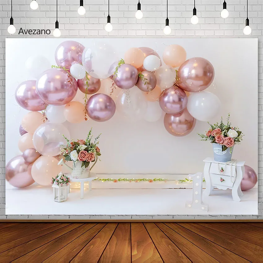 Avezano التصوير خلفية الوليد 1st عيد ميلاد صورة بالون الأزهار كعكة Samsh ديكور Banckdrop صور استوديو صور دعوة