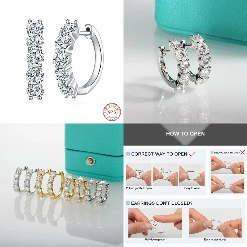 AnuJewel 4mm 3CTTW D Color Moissanite Huggie Hoop Earrings for Women, 925 Sterling Silver Luxury Jewelry
