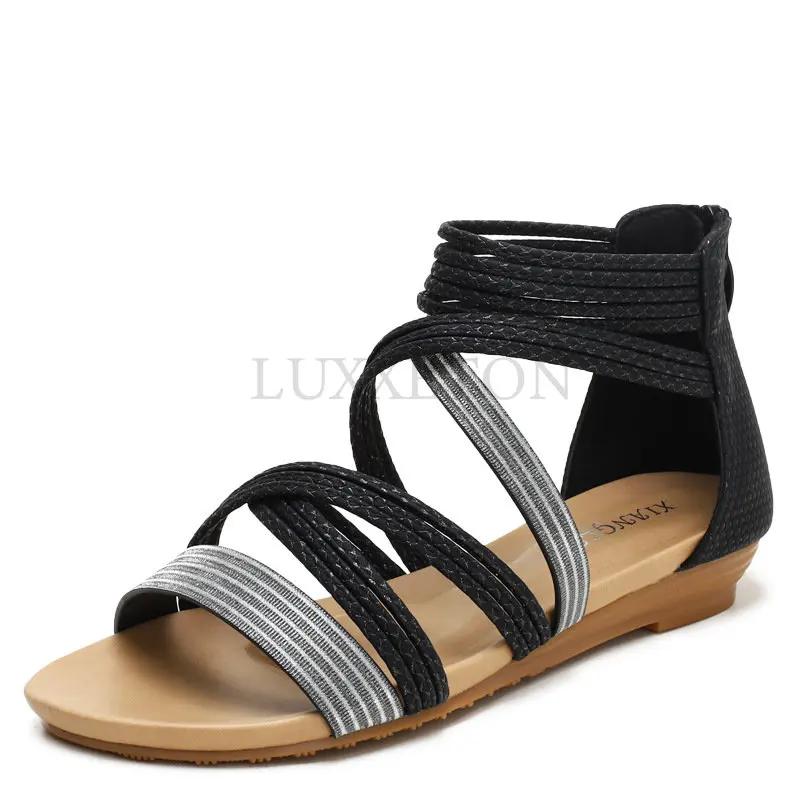 Heels Comfort Shoes for Women Soft Closed Toe Sandals Summer Suit Female Beige Buckle Strap Retro Girls New Low Black