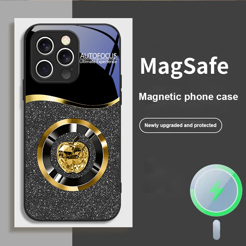 Cristallo Viola Apple Per iPhone 16 E 15 14 13 Plus 12 mini 11 Pro Max XR Xs Max 16E X 7 8 Plus 2022 Custodia per telefono in vetro Magsafe