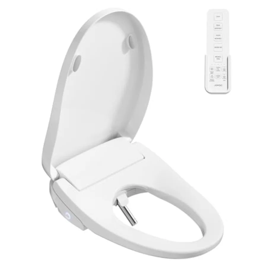 

Elongated smart bidet toilet seat for home use, ABS plastic, white, heated seat with warm air dryer, adjustable water temperatu