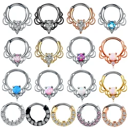1Pc Titanium Shaft and Copper Seamless Clicker Nose Ring Hoops Opal Crystal Ear Trague Cartilage Earring Body Piercing Jewelry
