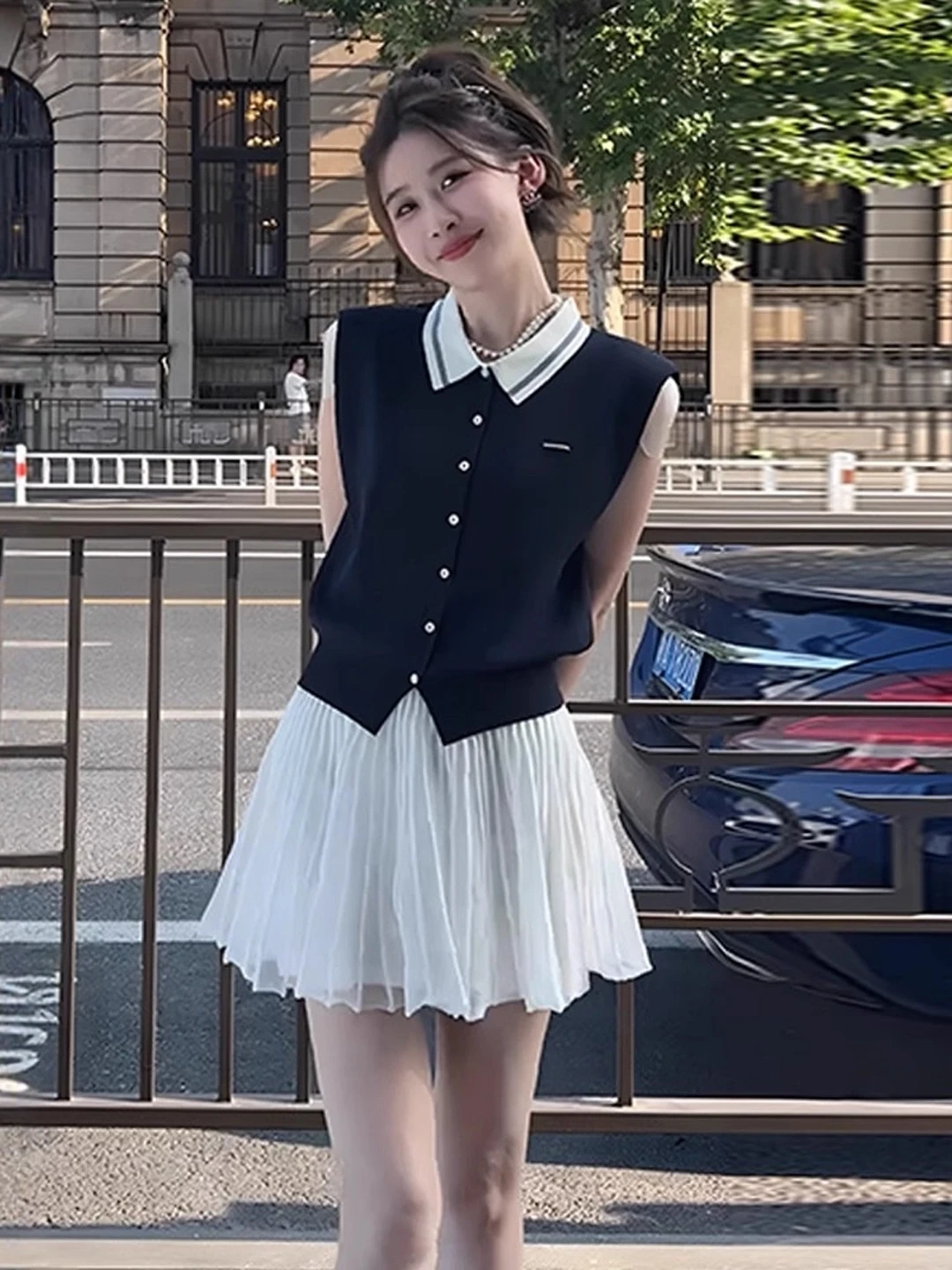 

Fashionable Short Knitted Neck Sleeveless Vest Women's Summer College Style Color Block Knitwear Comfortable Medium Soft...