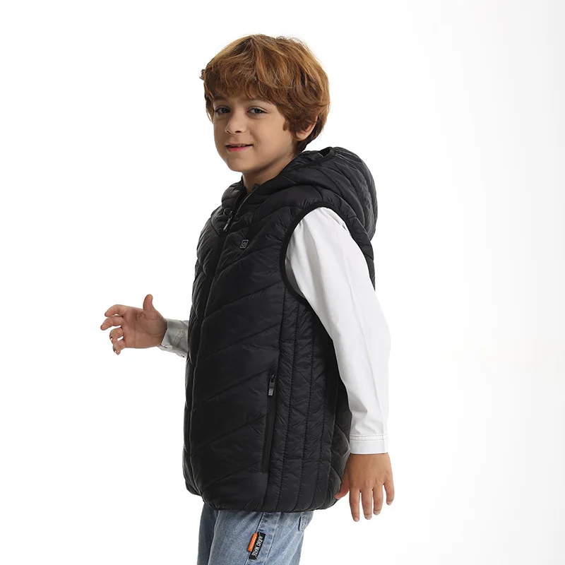 Winter Heated Hooded Vest for Kids, Heated and Warm with 8 Heating Pads, Sleeveless Washable Vest for Outdoor Play