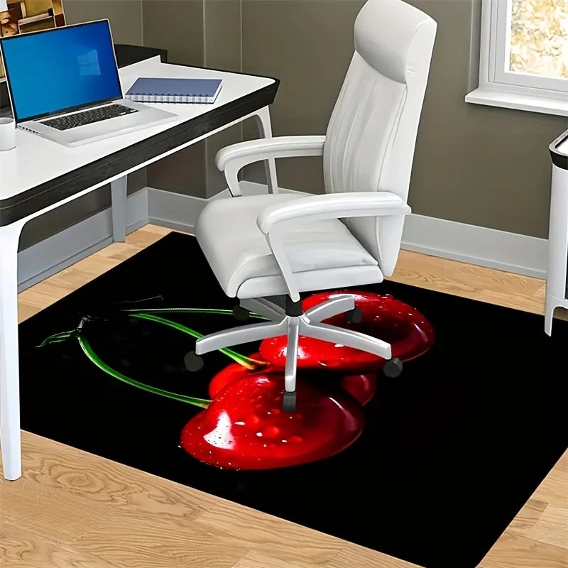 

1 шт. Нескользящий коврик с ярким узором красной вишни - полиэстер, который можно стирать в машине, прямоугольный домашний декор для гостиной, спальни,