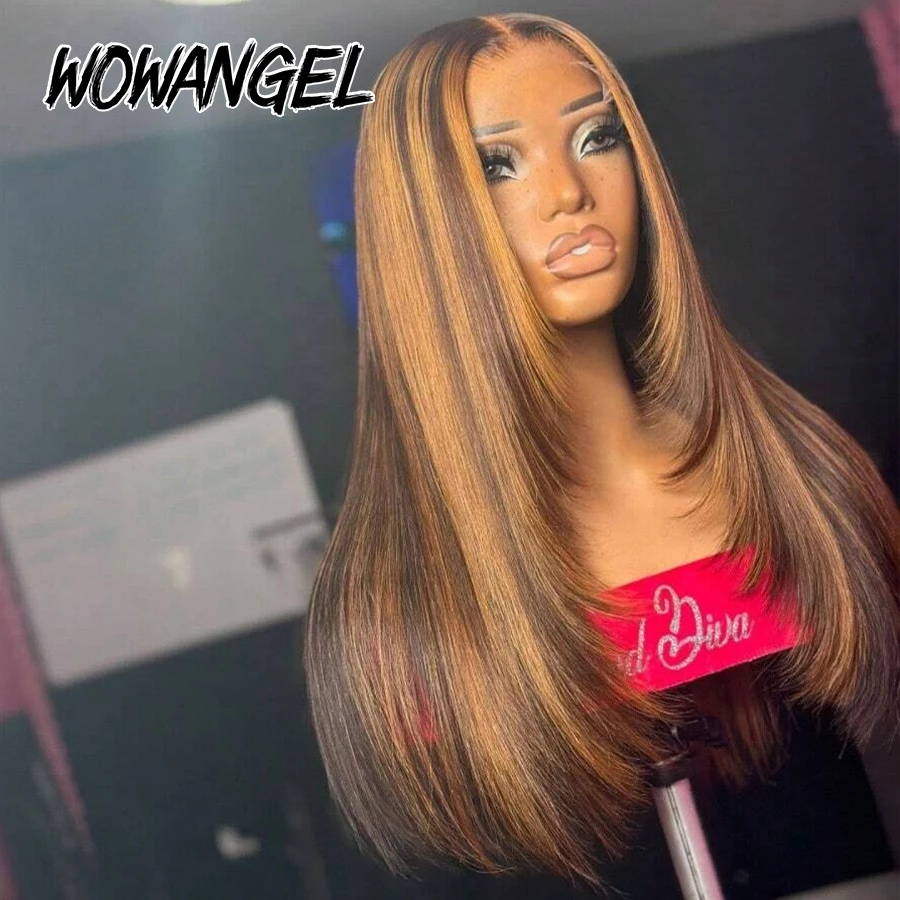 Corte em camadas 4j27 destaque perucas coloridas osso em linha reta 13x6 hd laço frontal peruca de cabelo humano pré arrancado pronto para usar peruca sem cola