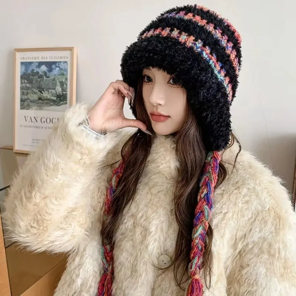 أزياء سميكة محبوك قبعة دافئة الشتاء رقيق الصوف قبعة ملونة مريحة سدادات حماية الأذن قبعة رياضية #5