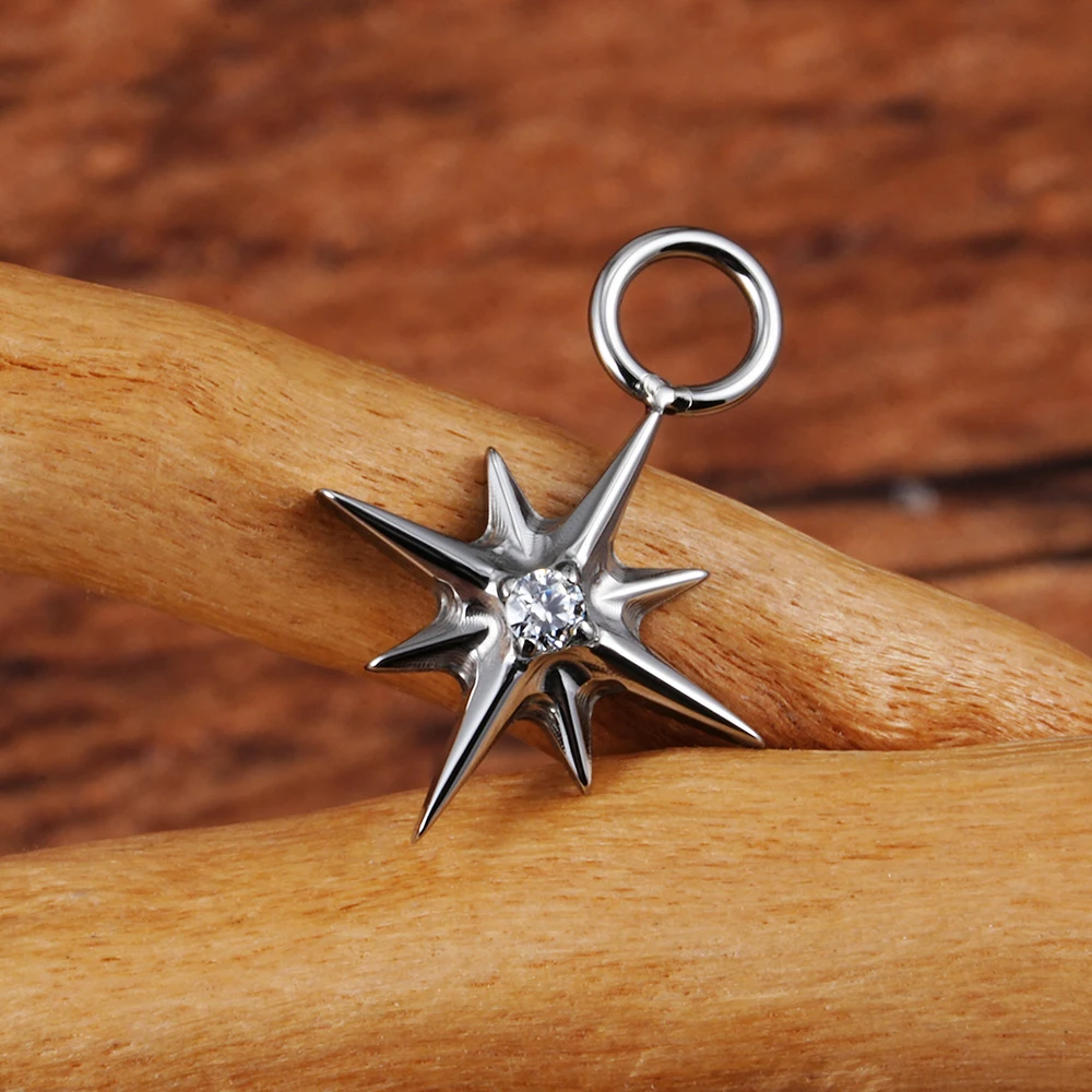 Right Grand ASTM F136 Titanium Starburst CZ North Star Charm Pendant for Ear Lobe Hoop Huggie Dangle Earrings