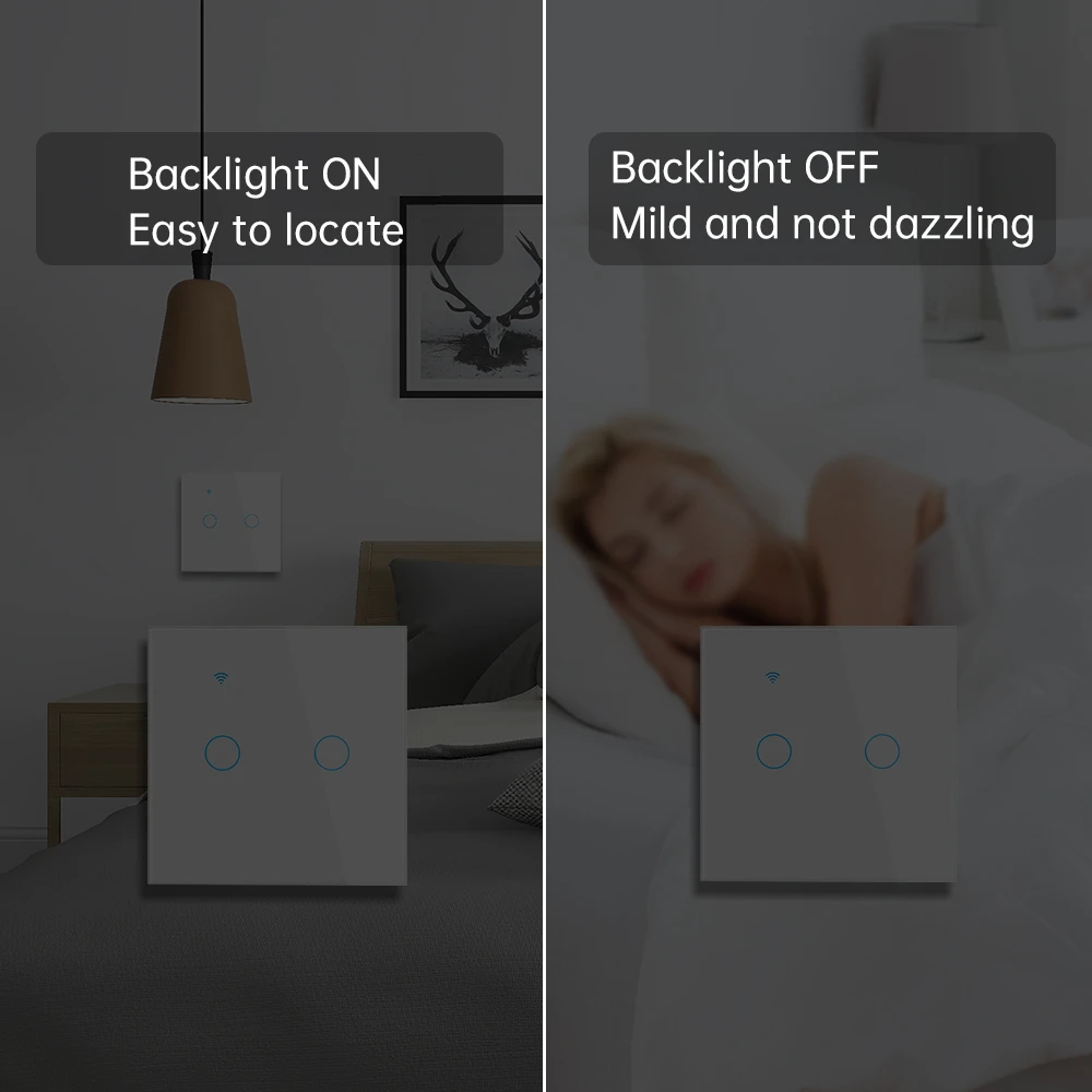 Tuya Smart Wifi EU Touch Switch Glass Panel Touch Switch 2Way Stairs Wall Switch For Alexa Google Home Waterproof and Fireproof