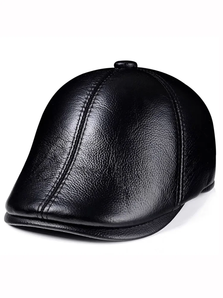 Winter Echtes Leder Winddicht Entenschnabel Berets Mann Kappe Rindsleder Gorras Warme Ohr Schutz Casquette Hüte Für Männliche Drake Boina – Detail 5