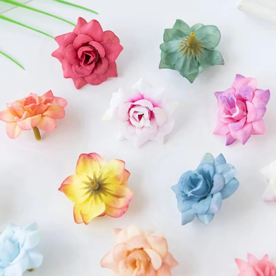 20Pcs Artificial Flowers Silk Small Cheap Rose Head Christmas Wedding Garden Home Table Decoration Accessory Brooch DIY Gift Box