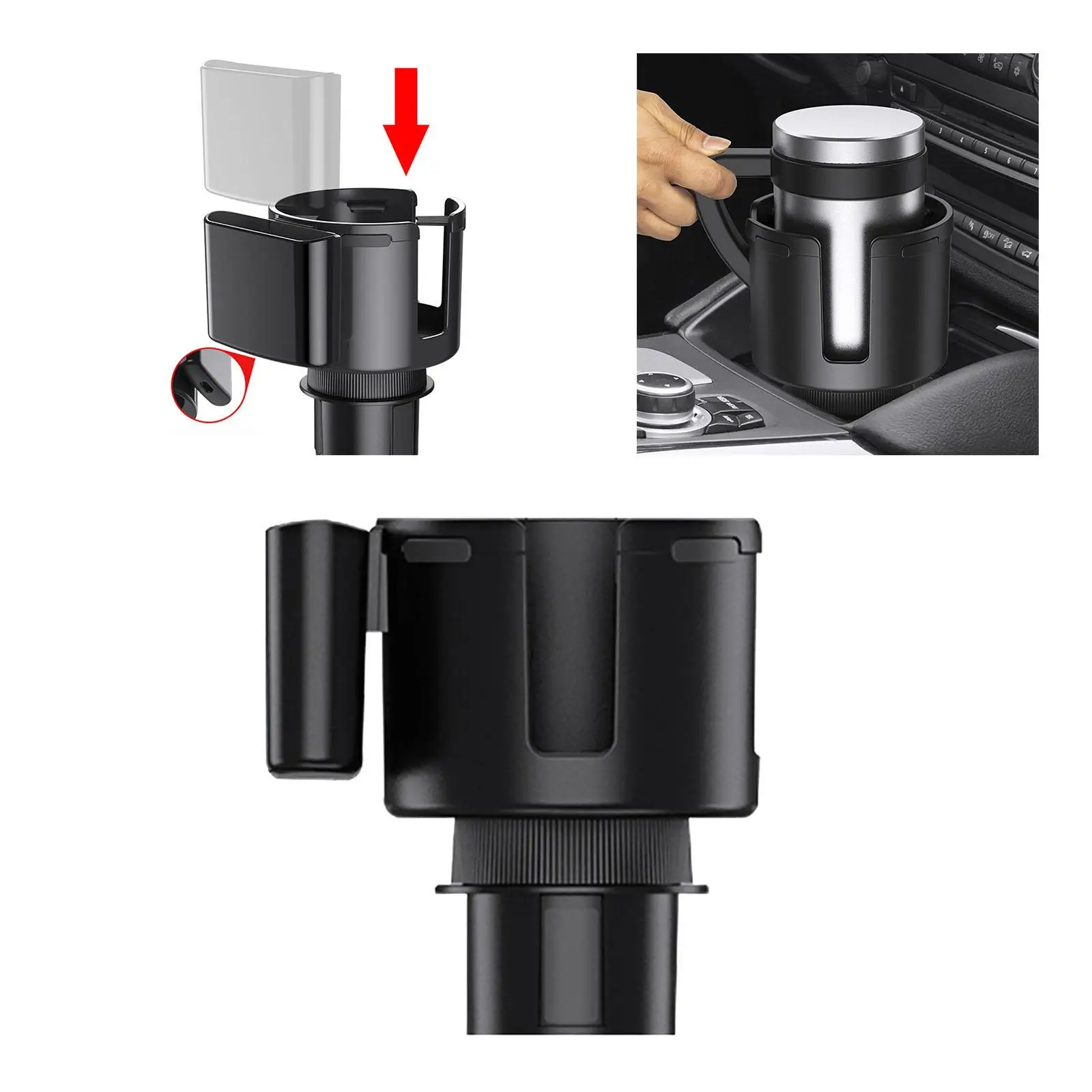 Car Cup Holder Expander Adapter with Phone Stand Cup Organizer Adapter Rack Universal 2 in 1 for Car Durable Replacement