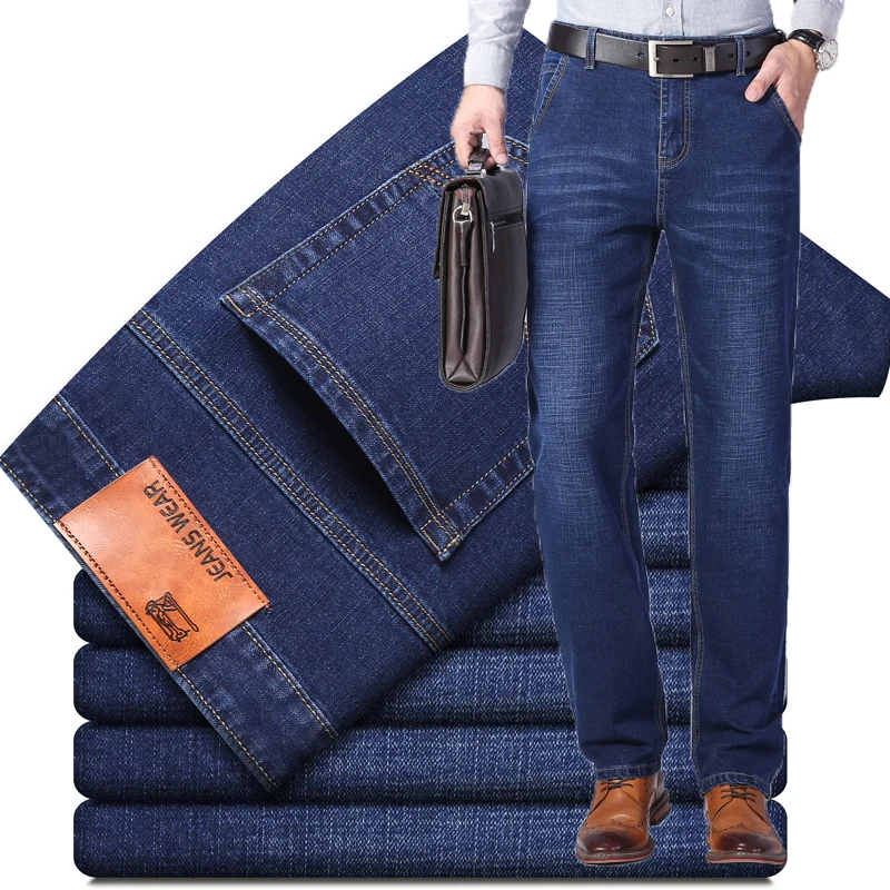 Jeans Hitam Elastis Pria 2023 Celana Denim Slim-Fit Fashion Bisnis Gaya Klasik Celana Panjang Kasual Merek Pria