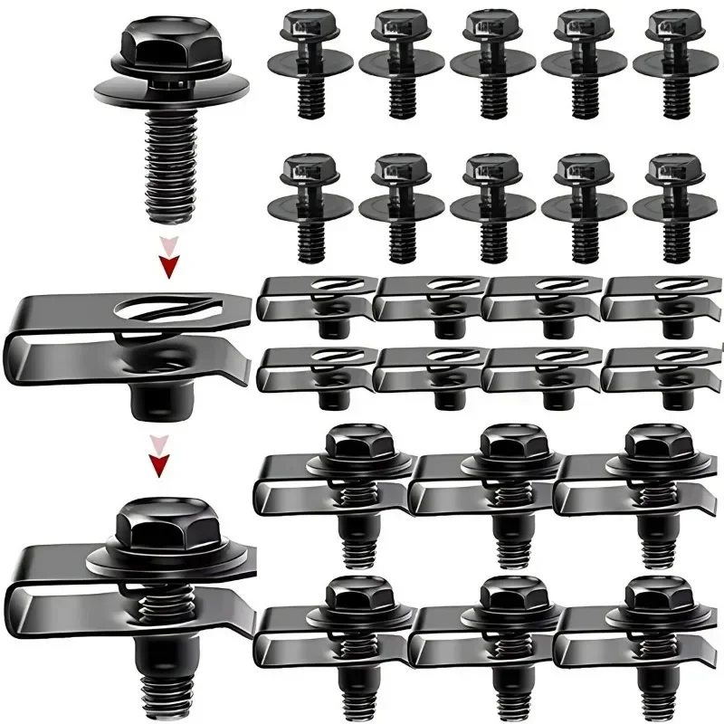 Automotive Self-tapping Screws U-clamp Car Body Bolts M6 Engine Cover Bumper Fender Liner Retainer Fastener Rivet Screws