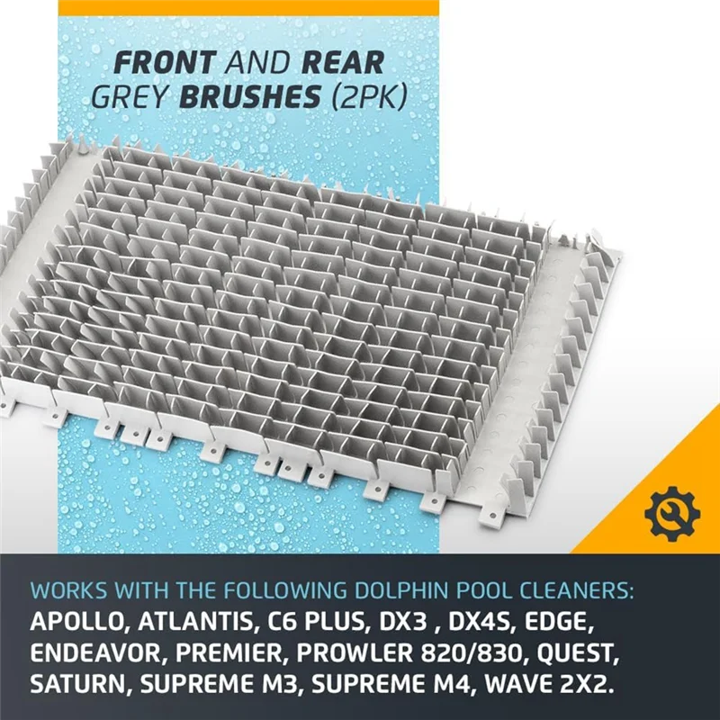 

ABLJ Front And Rear Replacement Brush Set- Grey 6101641-R2 For Dolphin Apollo, Atlantis, C6 Plus, DX3 Robot Swimming Pool Units