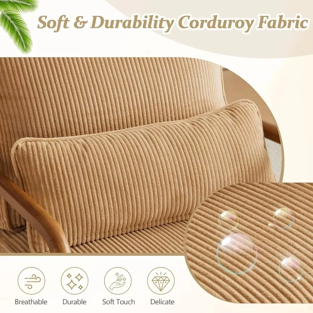 Upgraded premium corduroy upholstery chairs, upholstered armchairs, solid wood comfortable reading chairs with lumbar pillows